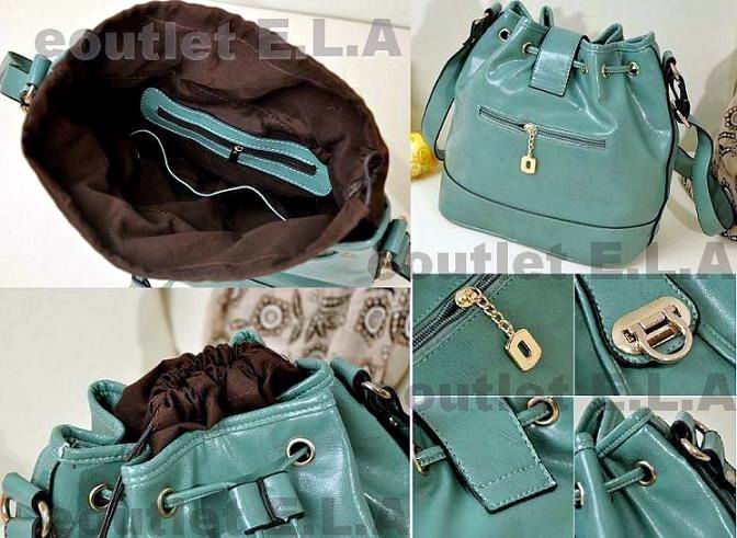 BLUISH GREEN PU DRAWSTRING SHOULDER BAG